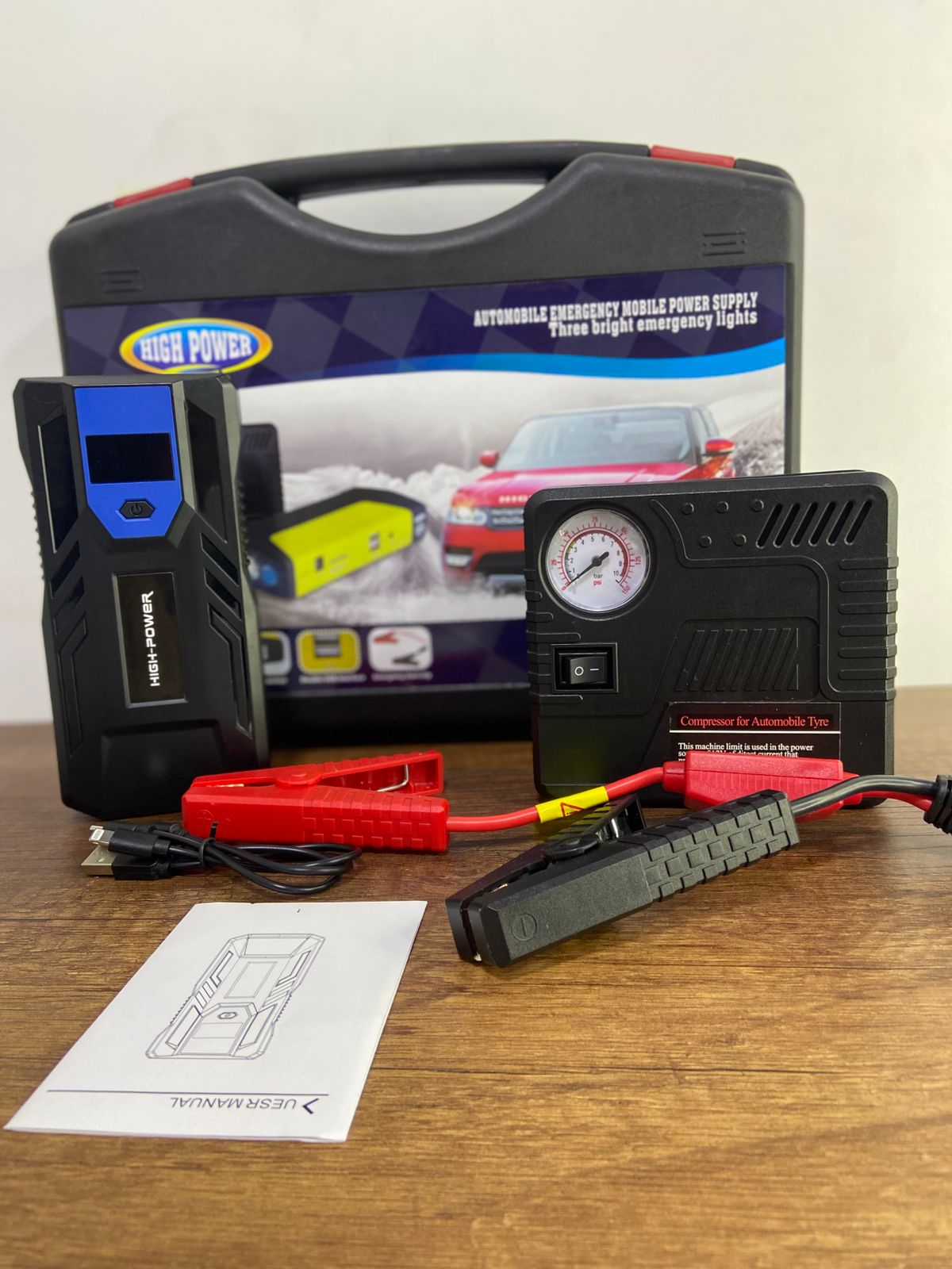 INICIADOR/CARGADOR DE BATERÍA CON COMPRESOR PARA LLANTAS