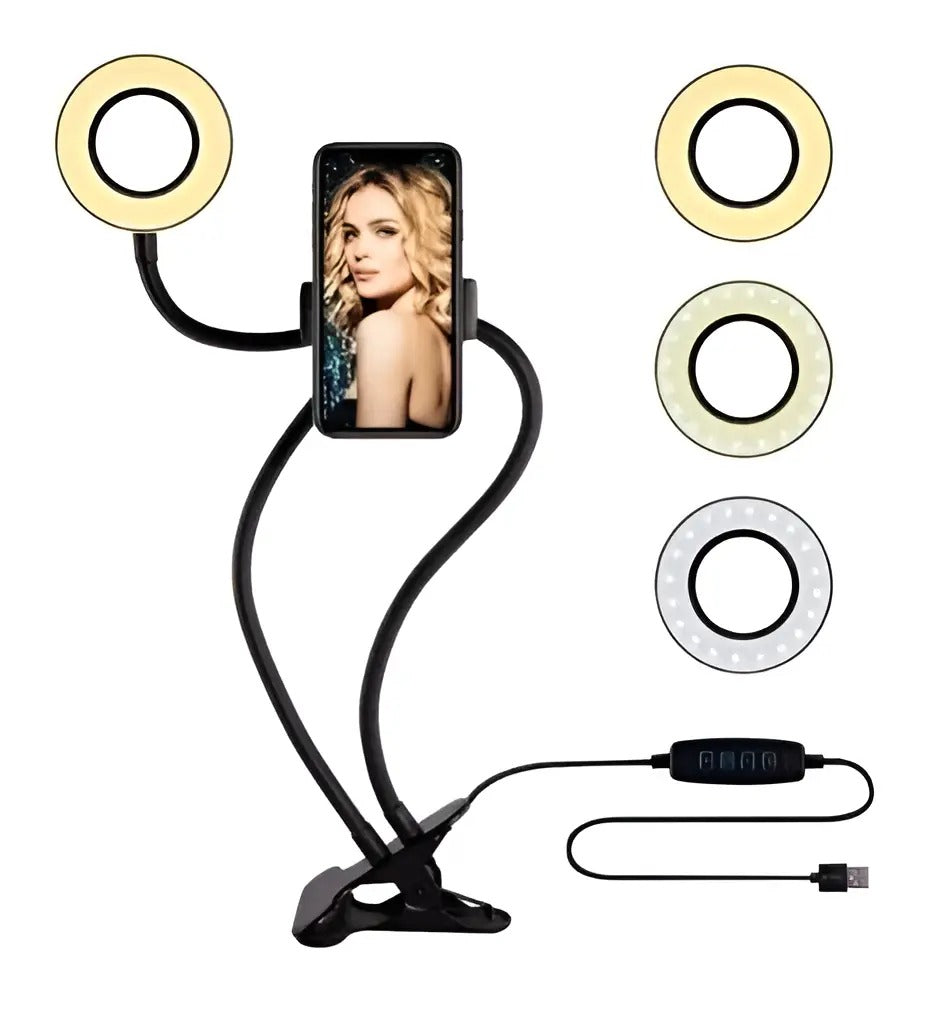 ARO DE LUZ LED FLEXIBLE CON SOPORTE PARA CELULAR