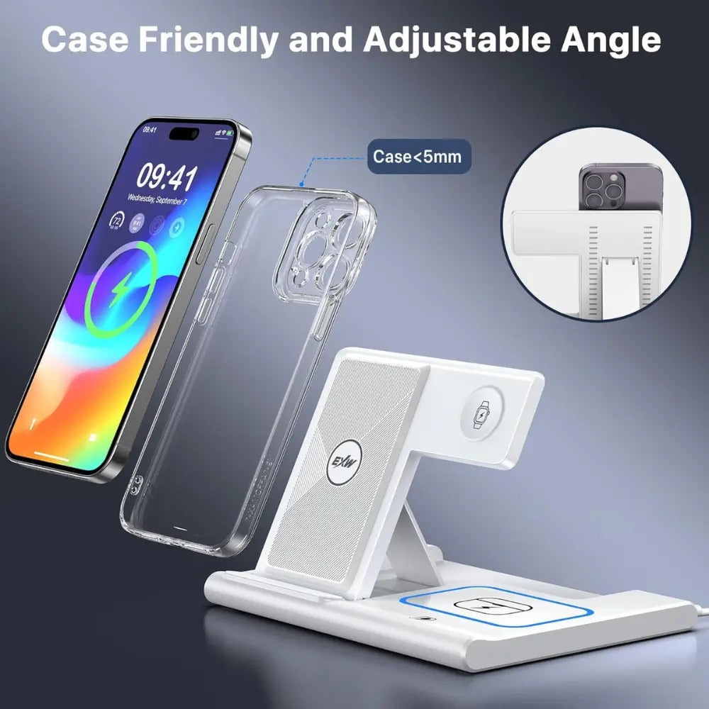 BASE CARGADOR 3 EN 1 CELULAR RELOJ Y AUDIFONOS