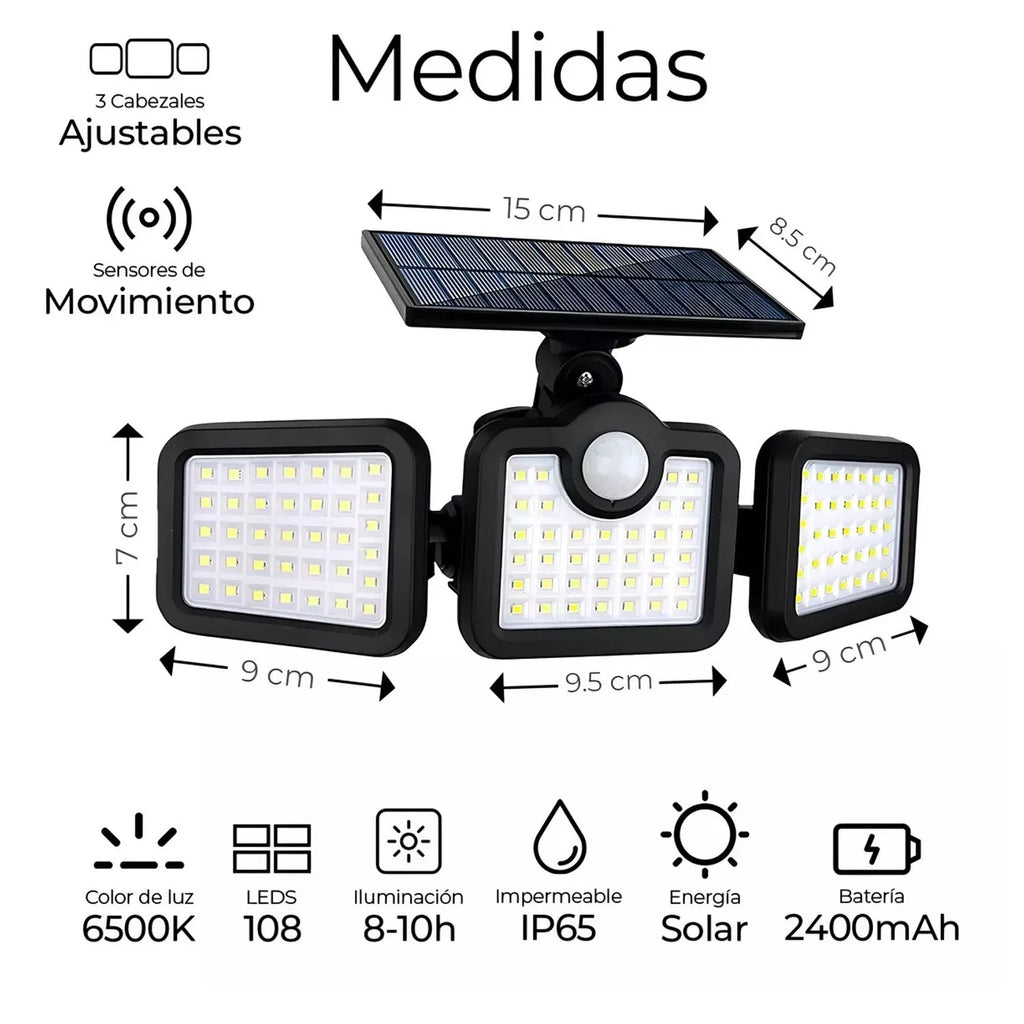 LAMPARA SOLAR LED 3 CUERPOS CON SENSOR