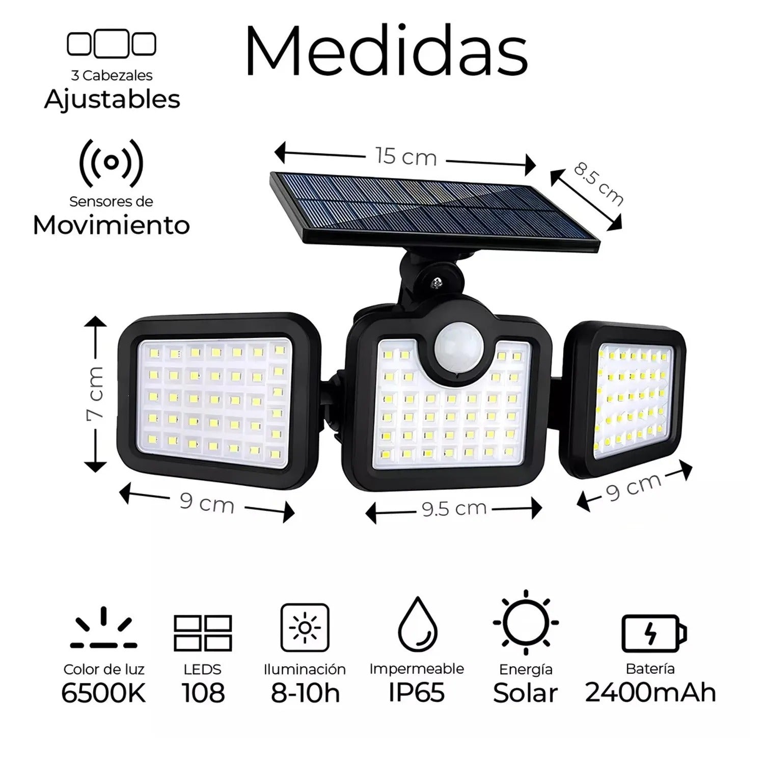 LAMPARA SOLAR LED 3 CUERPOS CON SENSOR