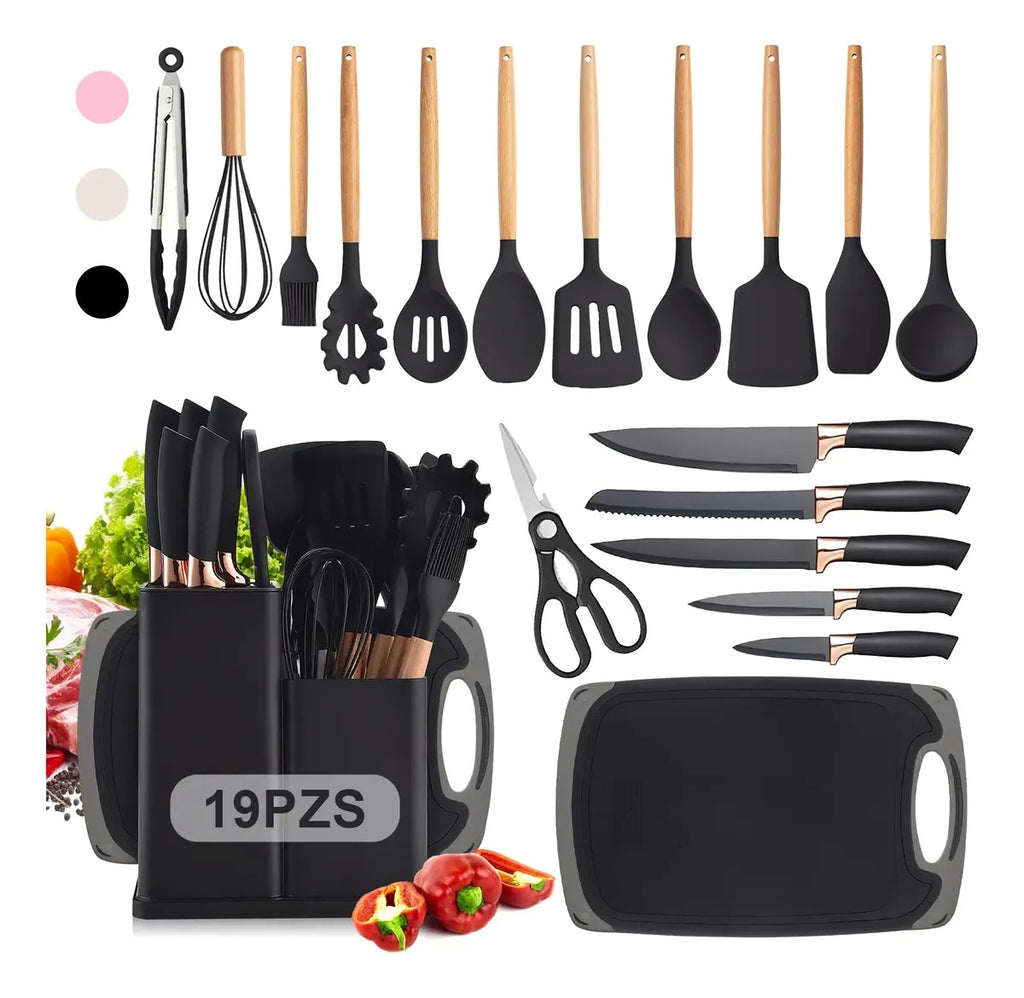 SET DE UTENCILIOS DE COCINA EN SILICONA 19 PIEZAS