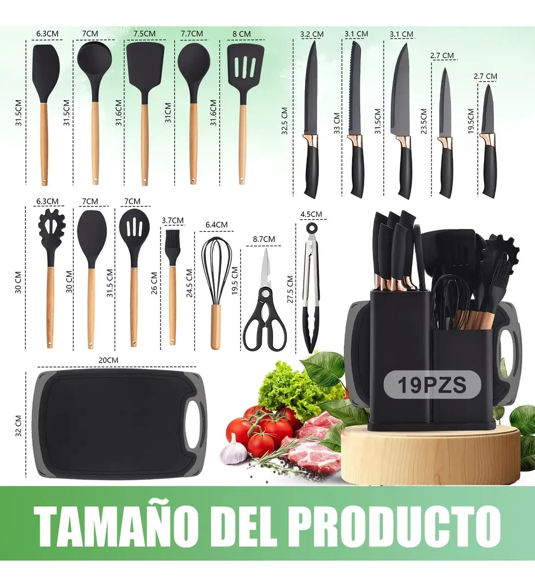 SET DE UTENCILIOS DE COCINA EN SILICONA 19 PIEZAS