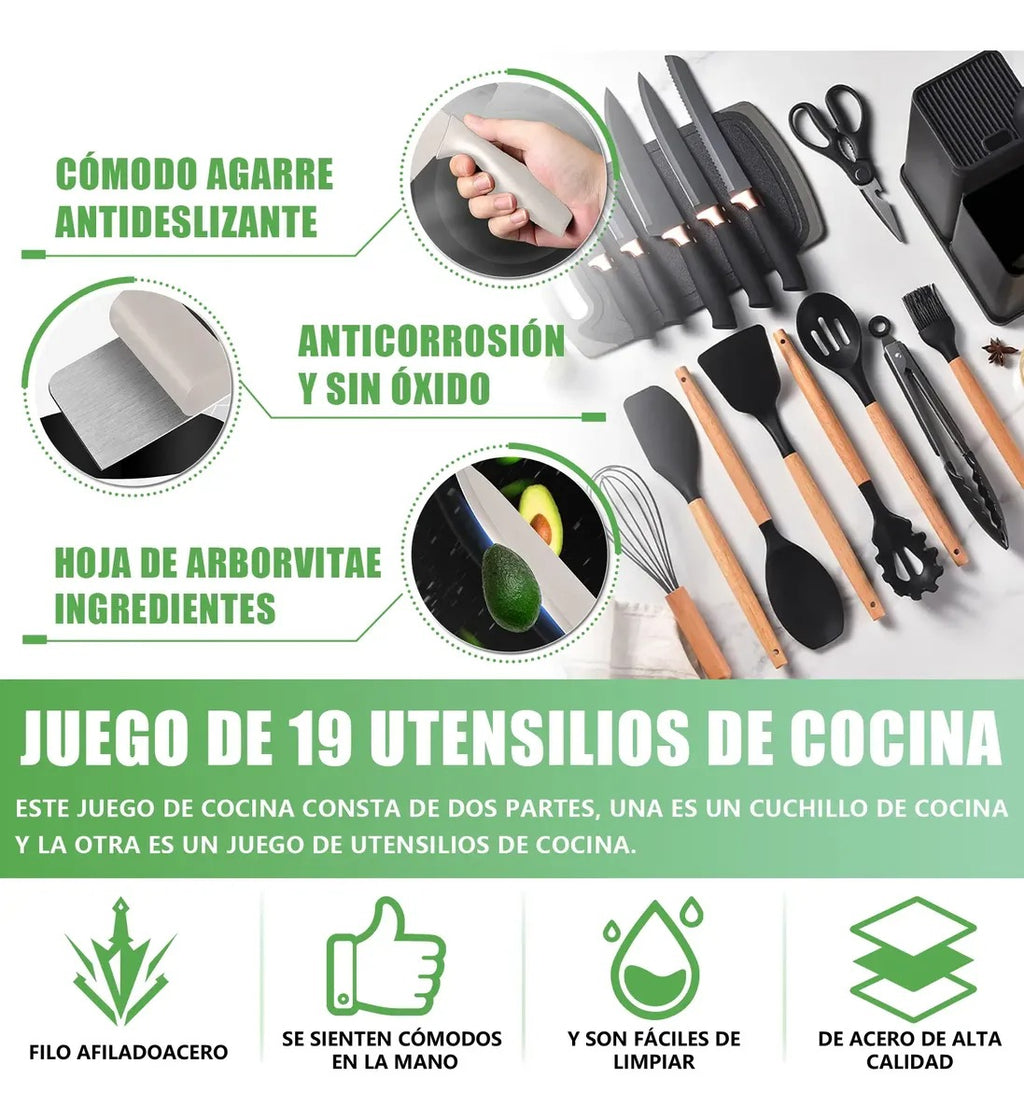 SET DE UTENCILIOS DE COCINA EN SILICONA 19 PIEZAS