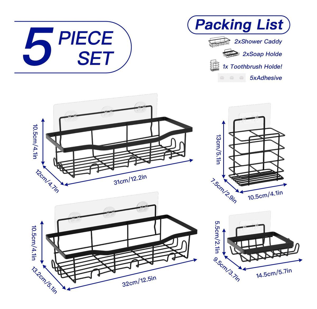 ORGANIZADOR DE BAÑO DE PARED 5 PIEZAS