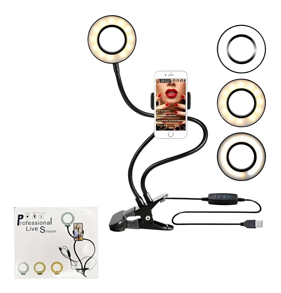 ARO DE LUZ LED FLEXIBLE CON SOPORTE PARA CELULAR