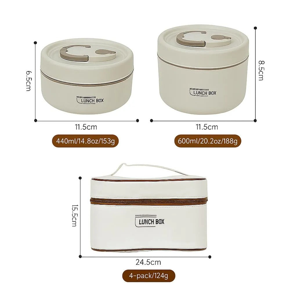 Lonchera Porta Comida Térmica 4 Recipientes Acero Inoxidable Apilables Con Estuche