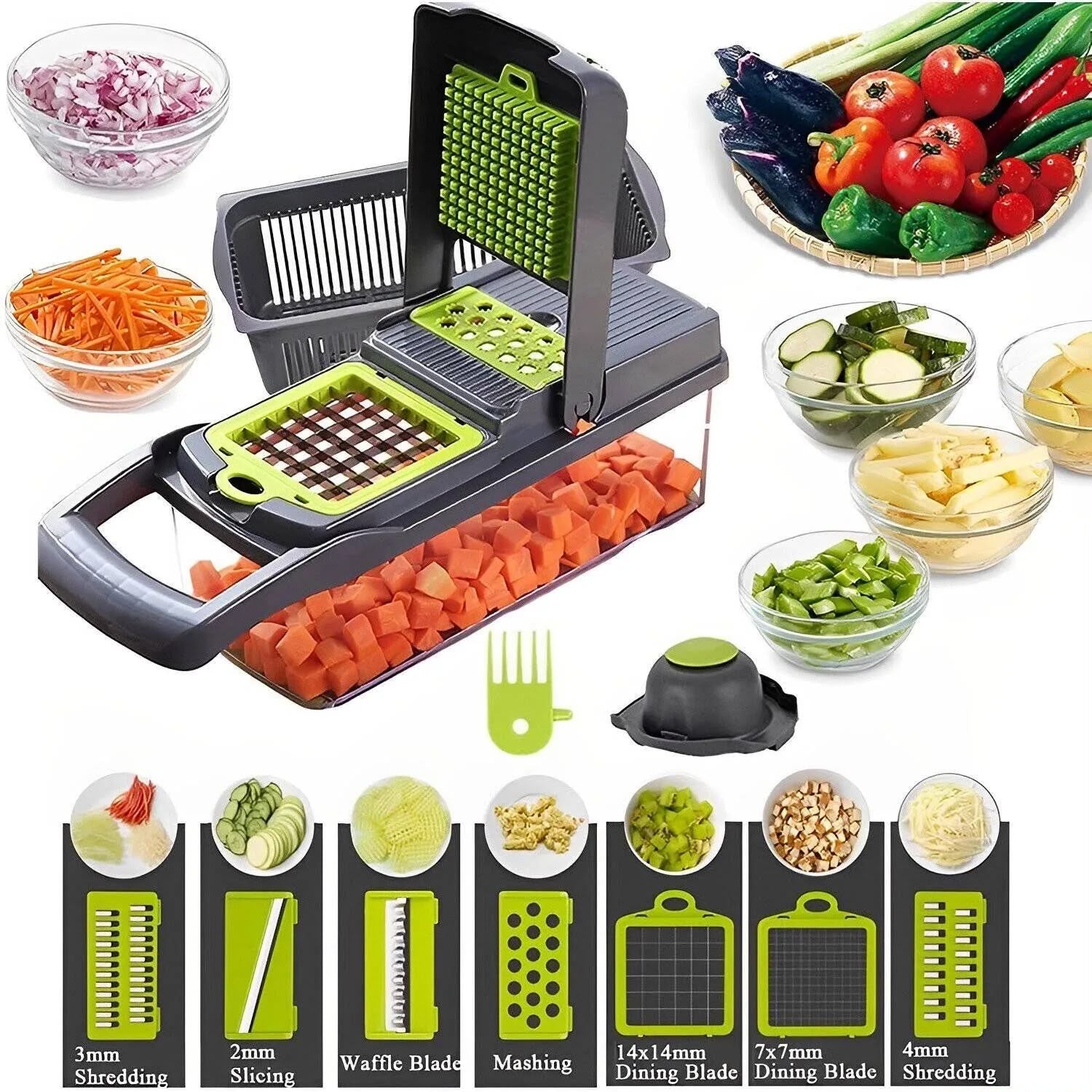 PICADOR MULTIFUNCIONAL DE FRUTAS Y VERDURAS 8 EN 1
