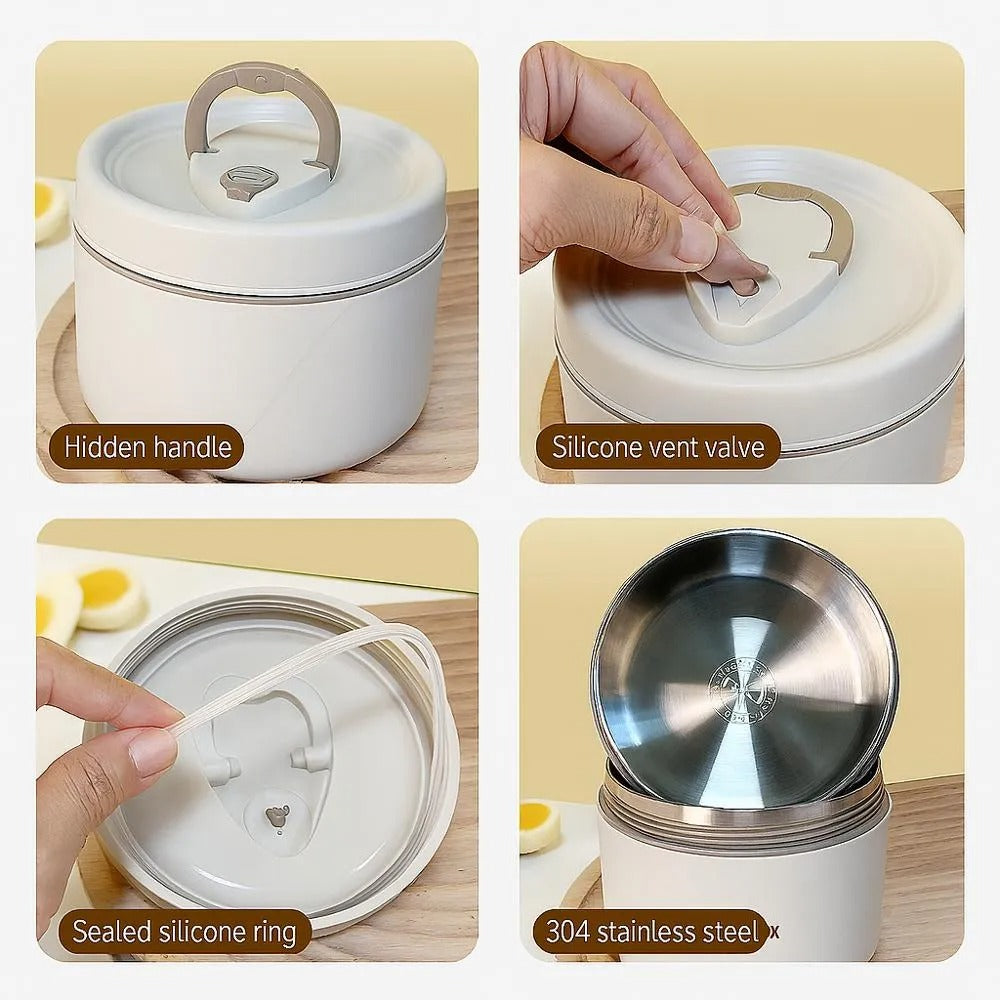 Lonchera Porta Comida Térmica 4 Recipientes Acero Inoxidable Apilables Con Estuche