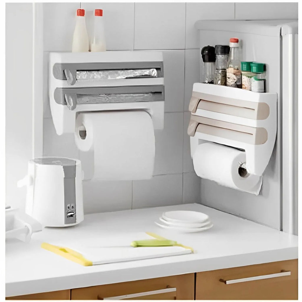 DISPENSADOR PORTA ROLLO CORTADOR DE PAPEL COCINA 4 EN 1